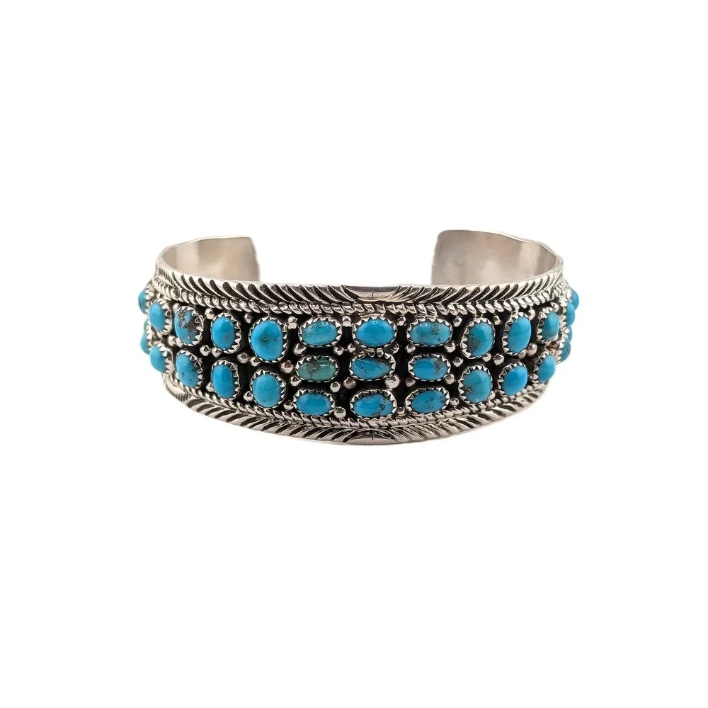Navajo Turquoise Cluster Bracelet by Marlena‎ Jones Sterling Silver Sz 7.25in